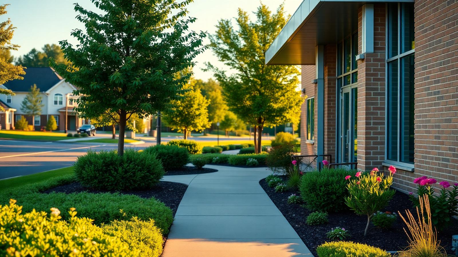 Welcoming New Jersey outpatient center exterior in warm morning light