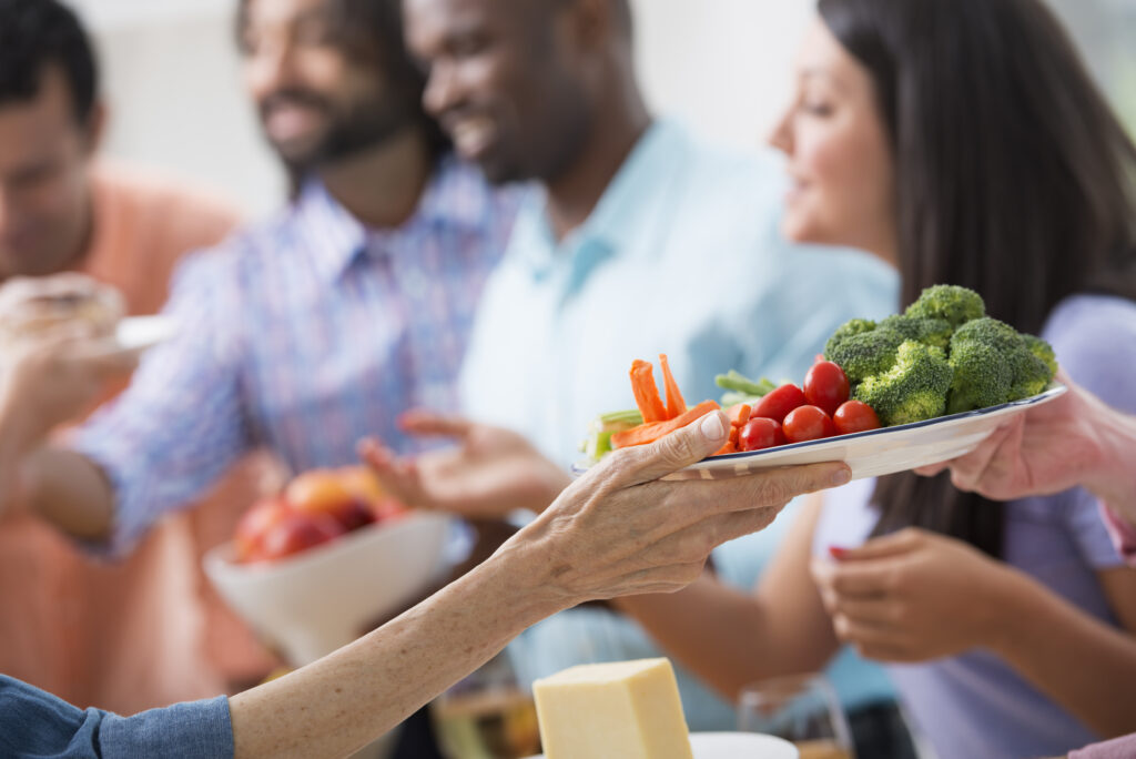 group of people eating a healthy lunch